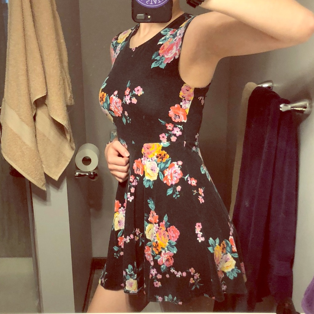 Backless Black and Floral Dress